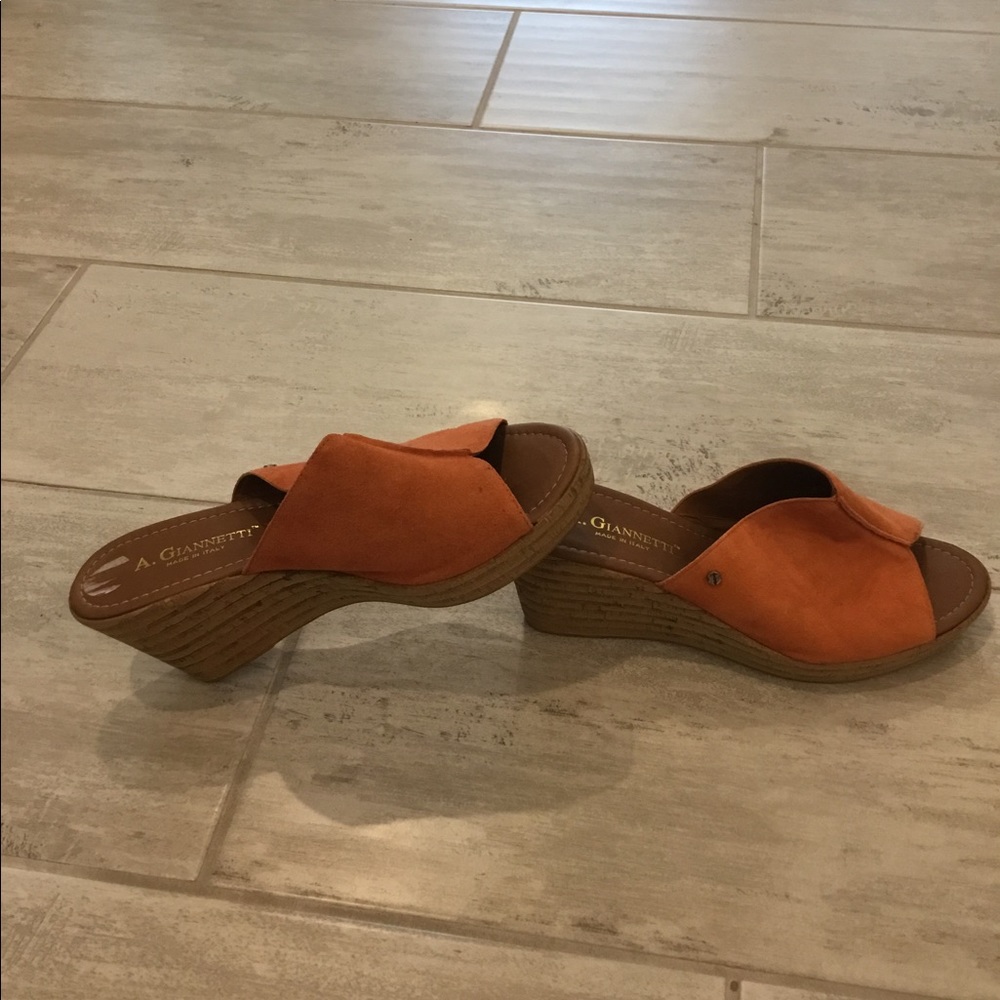 Orange suede mules